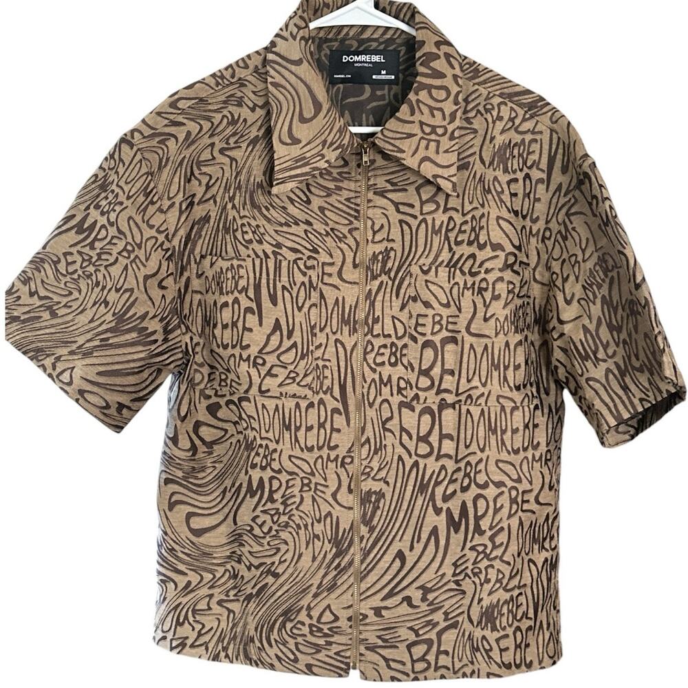 DOMREBEL Jacquard Wavy logo print zip up shirt size M